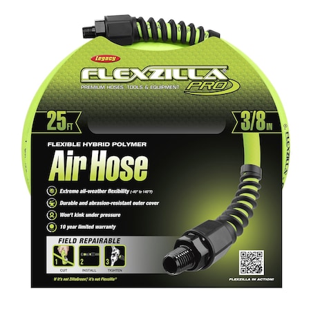 Flexzilla Air Hose, 3/8in x 25ft, 1/4in MNPT Fittings HFZP3825YW2